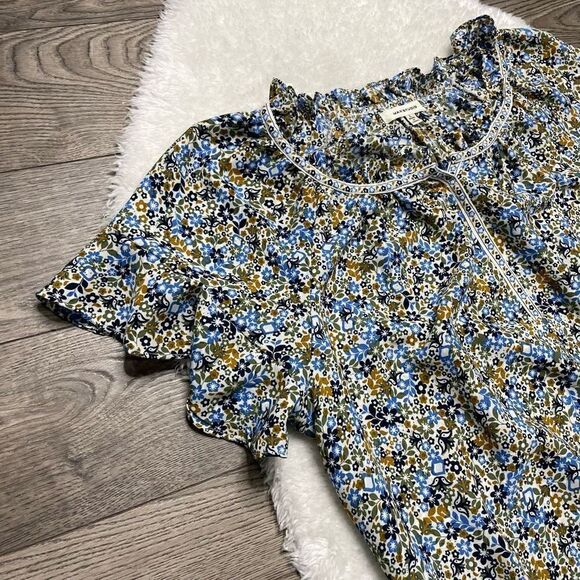 Max Studio Shirt Women Size Large Blue Floral Ruffle Spring Lightweight - Picture 3 of 8